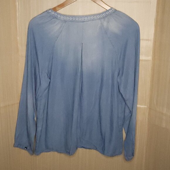 Christopher & Banks Blue Boho Lyocel Flowy Lyocel Top Large - Picture 2 of 7